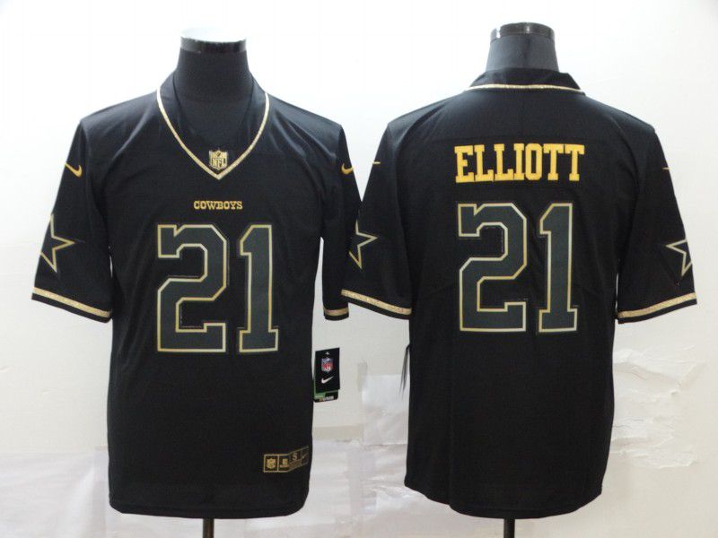 Men Dallas cowboys #21 Elliott Black Retro gold character Nike NFL Jerseys